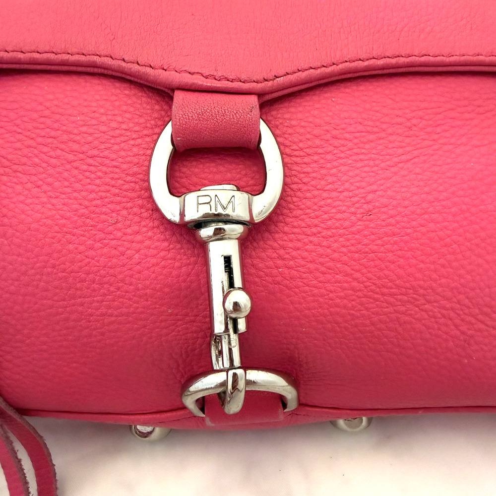 Rebecca Minkoff Hot Pink Mini MAC Crossbody Bag Leather Silver Chain Purse - Picture 6 of 10